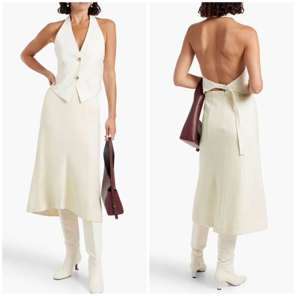 TIBI Wool-blend elegant cream midi skirt NEW - Picture 2 of 8